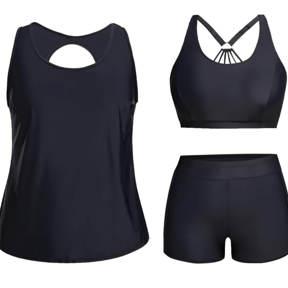 Black Plus Size 3 Piece Tankini.